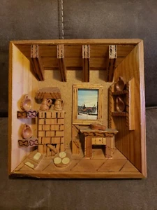 Vintage Gehöft Küche Holz Diorama 8" quadratisch Wandbehang - Bild 1 von 10