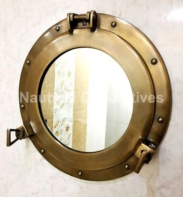 15" Vintage Ship Cabin Porthole Window Wall Mirror Ships Beach Home Décor - Image 1 of 4