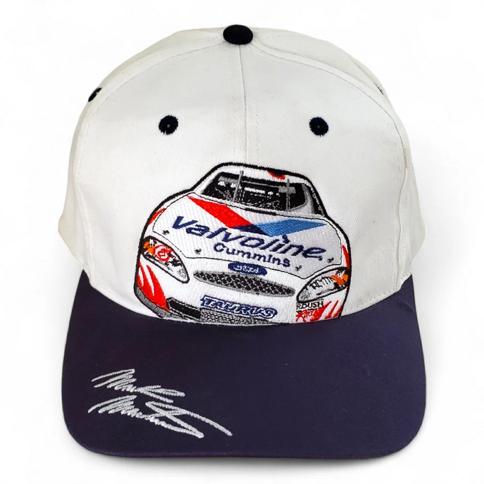 Sombrero trasero a presión bordado blanco/azul marino Nascar Mark Martin Valvoline diseño deportivo Foto 1 de 4