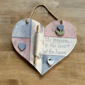 Heart Shaped Wooden Kitchen Wall Plaque "The Kitchen is the Heart" 90s rustic - Picture 1 of 8