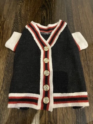 New Button Down White Warren dog Wool cardigan sweater navy blue - Image 1 of 3