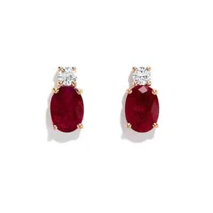 2.10CT Oval Natural Ruby & Diamond Stud Earrings For New Year Gift 14k Rose Gold - Picture 1 of 15