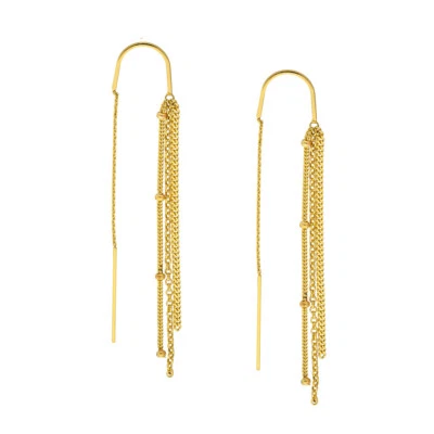 14K Solid Yellow Gold Threader Pull On Earring Multi Chain Dangle - Image 1 of 4
