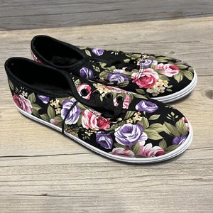 Ladies Tennis Shoes Floral Casual Sneakers Canvas Roses Lace Up Flats Size 5/6 - Picture 1 of 5
