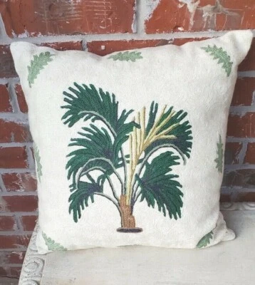 XL 18" NUEVO Funda de Almohada Palm TREE 100% Cubierta en Bordado Crewel Aree Foto 1 de 4
