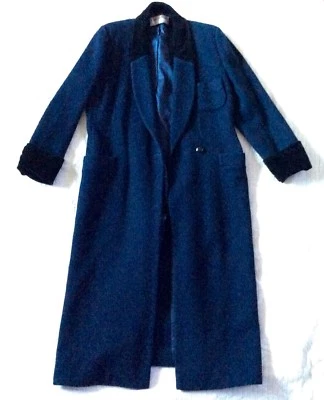 CHRISTIAN DIOR пальто дизайнер шерсти женщин sz 12 синий черный США полная длина винтажный - Изображение 1 из 4