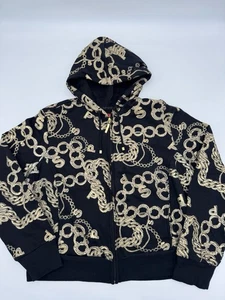 Rare Vintage Southpole Zip Up Hoodie 1X Black Print All Over Chain Skater Grunge - Picture 1 of 8