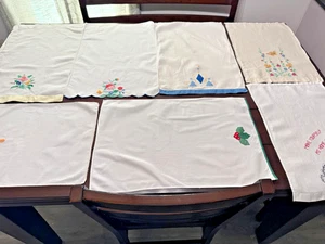 Lot of 7 Assorted Vintage Embordered Cotton Hand Towels - Picture 1 of 8