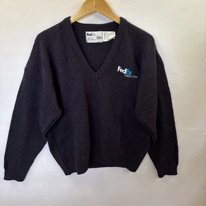 Suéter Vintage Tejido Logo Cuello en V Azul Grande FedEx - Imagen 1 de 3