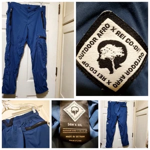 Outdoor Afro x REI Co-op Pants Mens 34x30 Blue Hiking Zip Pockets YKK Cargo - Picture 1 of 23
