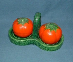 VINTAGE TOMATOES IN BASKET SALT & PEPPER SHAKERS - JAPAN - USED - Picture 1 of 4