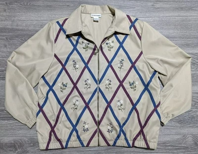Alfred Dunner Jacket Adult Size 14 Retro Bomber Zip Floral Vintage Womens - Image 1 of 4