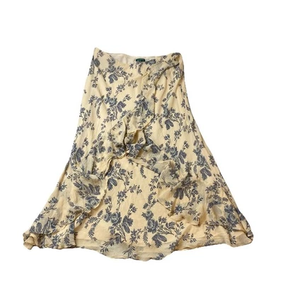Falda de seda floral vintage Lauren Ralph Lauren para mujer 2XL con volantes forrada con coqueta Foto 1 de 4