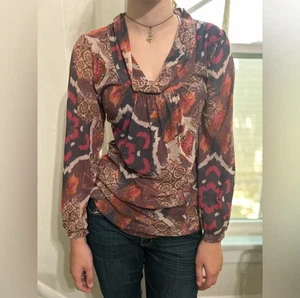 Y2K Boho Top Fairycore Brown Orange Mesh Cowl Neck Hippie Sweet Pea Sz Small - Picture 1 of 10