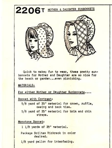 Mother & Daughter SUNBONNETS Grit 2206 Sewing Pattern ©1974 Mail-Ordered - Picture 1 of 2
