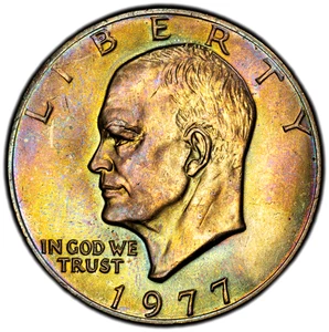 Eisenhower Dollar 1977 PCGS MS66+ - Monster Toning Obv. & Rev. - Picture 1 of 4