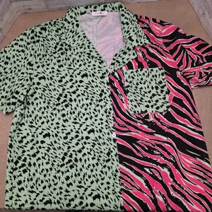 CharmKP Button Shirt Men's XXL Animal Print Abstract AOP Short Sleeve READ - Picture 1 of 6