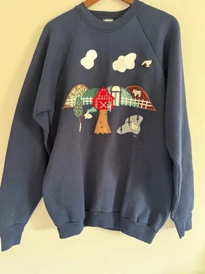 Sudadera Vintage Años 90 Fruit of the Loom Farm Scene Appliqué XL Hecha en EE. UU. Foto 1 de 4
