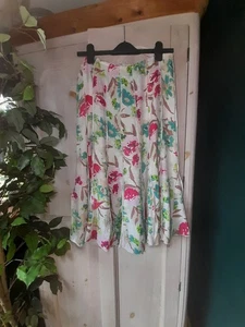 Vibrant Per Una Pretty Pink Floralprint Summer Linen Flared  Skirt  12R - Picture 1 of 5