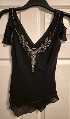 Ladies Karen Millen Black Embellished Layered Camisole Cold Shoulder Top Size 10 - image 1 of 4