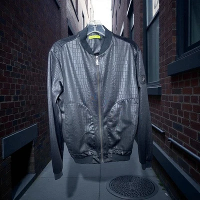 Versace Jeans Talla XXS Negro Estampado de Cocodrilo Chaqueta Swinger Racer Bomber Foto 1 de 4