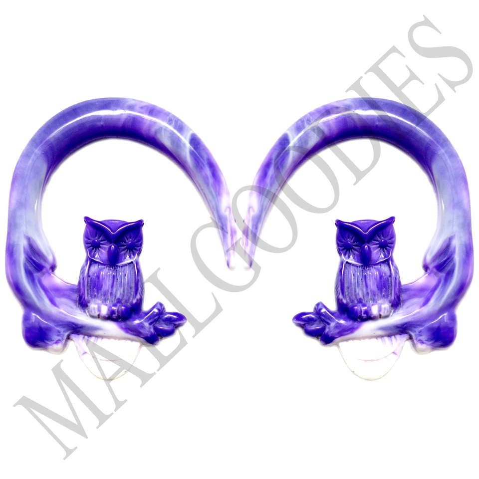 0693 Spiral Owl Taper Expander Stretcher Plugs Gauges Hoops 0G 8mm Purple Violet - Image 1 of 1