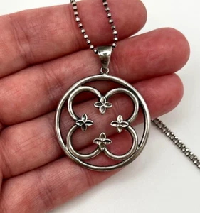 925 Thailand Sterling Silver 4 Leaf Clover Round Pendant Necklace 16" + 2" L - Picture 1 of 6