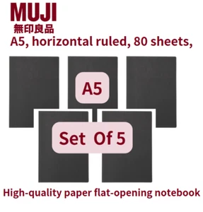 MUJI High-quality paper Notebook A5 horizontal ruled 80 sheets Black Set of 5 - Picture 1 of 3