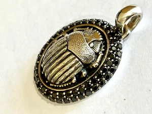 DAVID YURMAN SS LARGE BLACK DIAMOND SCARAB BEETLE PENDANT - Picture 1 of 8