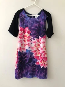 Angel Biba Y2K Size 12 Pink Lotus Floral Print Short Shift Dress Short Sleeve - Picture 1 of 12