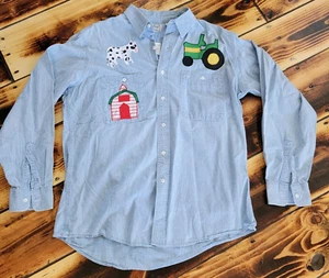 De colección L.L. Camisa de manga larga de algodón de frijol parches temáticos de granja cosidos a mano grandes - Imagen 1 de 21
