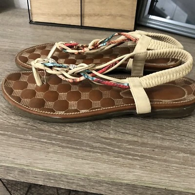 PATRIZIA by Spring Step Gadelina Beige Multi Braided T-Strap Thing Sandal Size 8 - Image 1 of 4