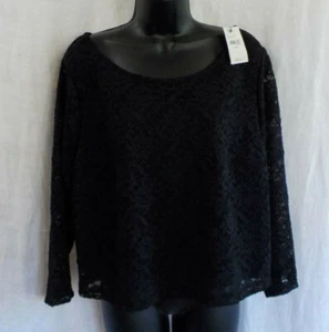 Lane Bryant Dressy Top Size 22/24 NWT Black Floral Lace Lined Long Sleeve Boat - Picture 1 of 12
