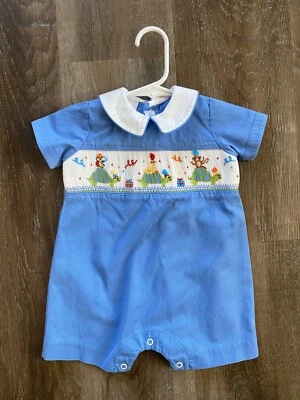 VIVE LA FETE blue smocked romper jon jon~size 6 months~6M~Happy Birthday Party~ - Image 1 of 4