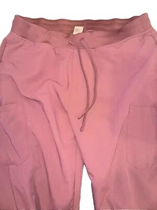 Mandala Scrub Pants Women's L Cargo Pockets Drawstring Mauve Stretch - Picture 1 of 11