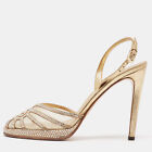 Valentino Gold Mesh and Crystal Embellished Suede Platform Slingback Sandals