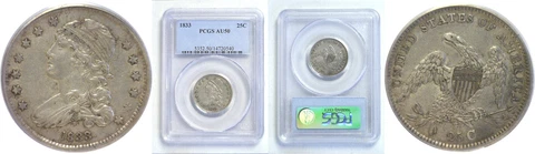 1833 Bust Quarter PCGS AU-50 Cover