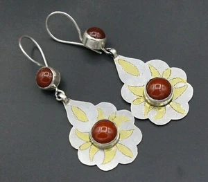 Turkmen Earrings, 925K Sterling Silver Earrings, Carnelian Stones Earrings, #E02 - Picture 1 of 5