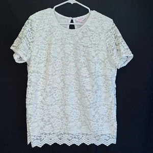 Teddi Rose Womens Top Large White Floral Lace Short Sleeve Vintage Lrg L Blouse - Picture 1 of 6