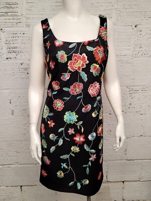 Vestido preto bordado floral forrado de malha Catherine MaLandrino feminino M novo com etiquetas - Imagem 1 de 4