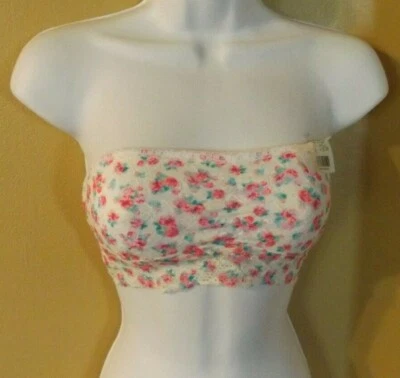 Sexy sujetador bandeau de encaje para mujer talla S blanco con flores rosas marca B íntimo Foto 1 de 2