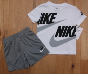 Nike Boy 2 Piece T-Shirt & Shorts Set ~ White, Gray & Black ~ - Picture 1 of 3