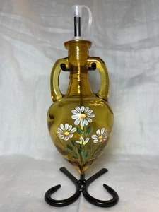 Couronne - Amphora Recycled Glass Vase & Metal Stand - Amber Hand Painted - Picture 1 of 10