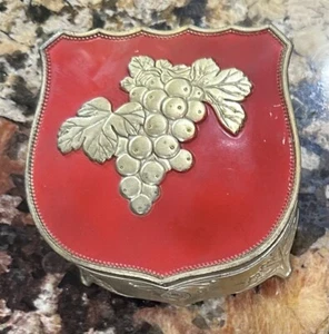 Vintage Gold Tone Pedestal Jewelry/Trinket Box W/Red Enamel Lid - Picture 1 of 10