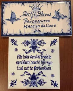 Hand-Painted Blue & White Tiles from Holland Delft Blauw and Frysk Hannenwurk - Picture 1 of 9