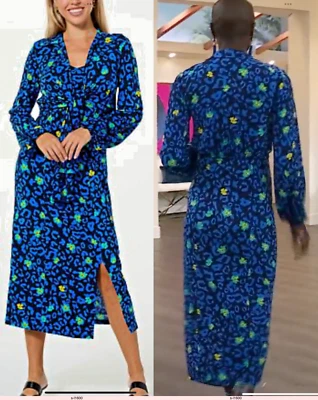 NUEVO IMAN PLUS TALLA 2X MIDI Vestido y Corbata Frontal Topper CHAQUETA CONJUNTO AZUL LEOPARDO Foto 1 de 4