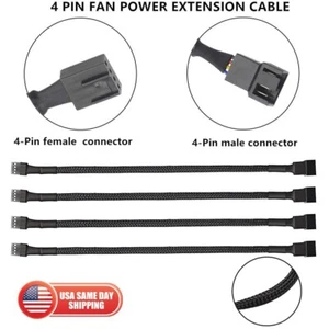 4x 10" 4-Pin/3-Pin PWM Connector Computer PC CPU Case Fan Extension Power Cable - Picture 1 of 8