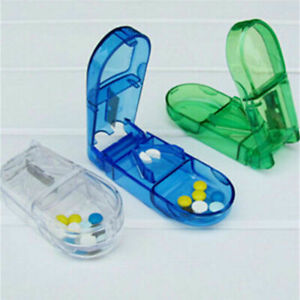 Pill Cutter Splitter Half Storage Compartment Box Medicine Tablet Tool plastic