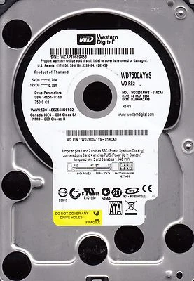 Western Digital  WD7500AYYS-01RCA0 DCM: HARNHA2AAB 750GB SATA 2603 - Image 1 of 2