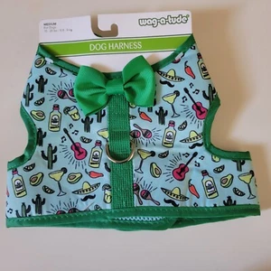 WAG-A-TUDE Dog Harness Sombrero Guitar Cactus Tequila Green Tie Fiesta Sz MEDIUM - Picture 1 of 4